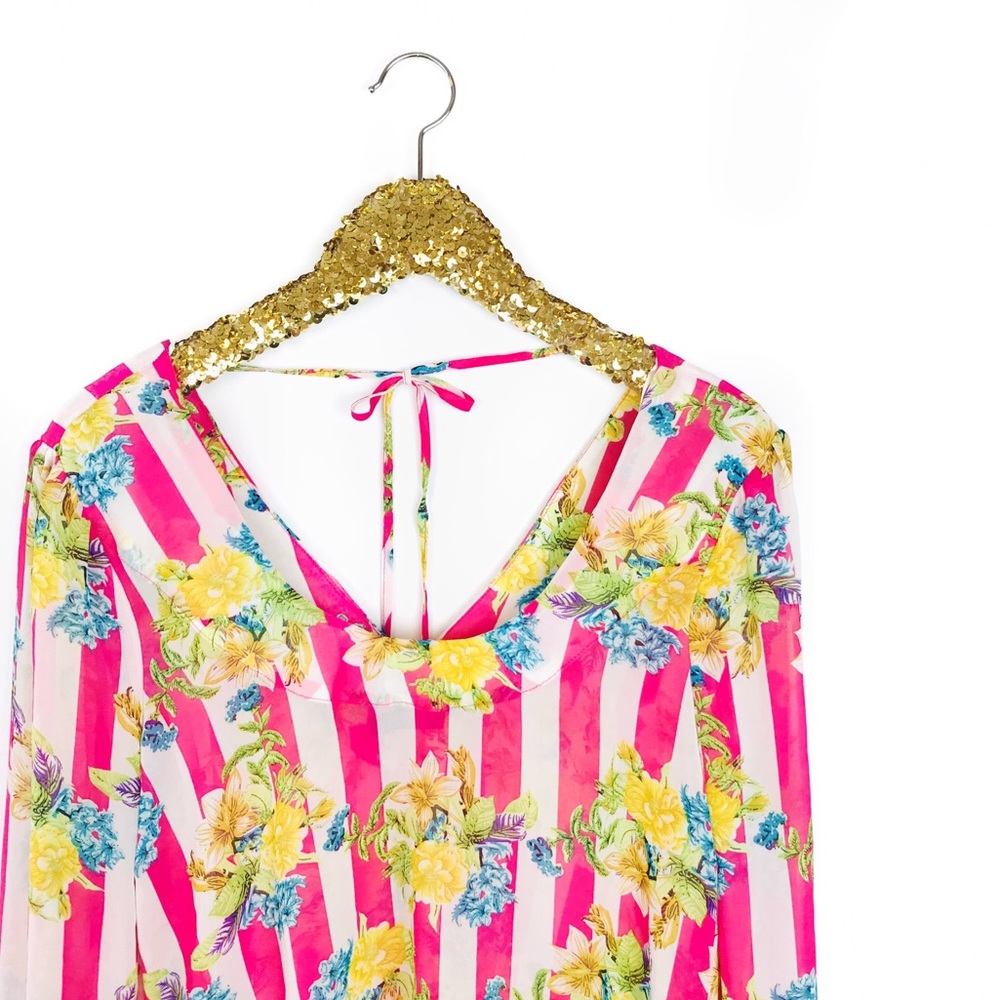 Cals Boutique Striped floral sheer blouse